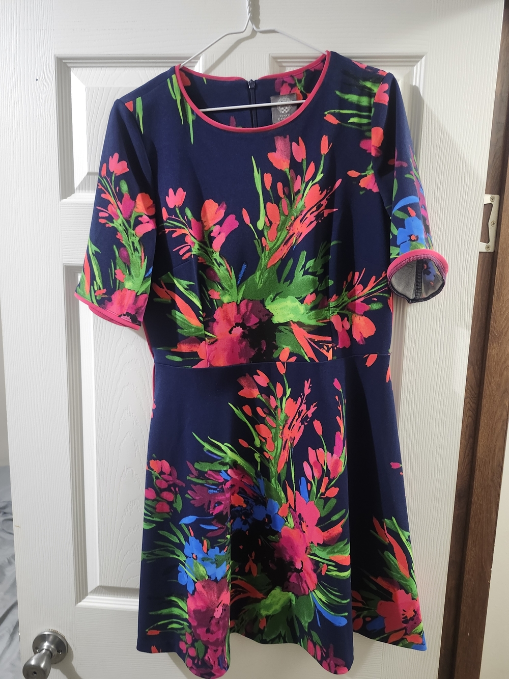 Vince Camuto Navy Floral Maxi Dress with Neon Pink & Green